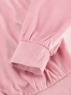 Ensemble deux pièces rose décontracté style streetwear col rabattu manches longues et pantalon