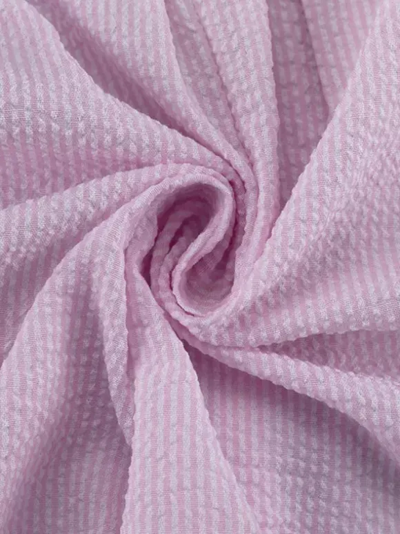 Ensemble deux pièces rose à rayures chics pour tous les jours col rabattu manches lanternes et pantalon