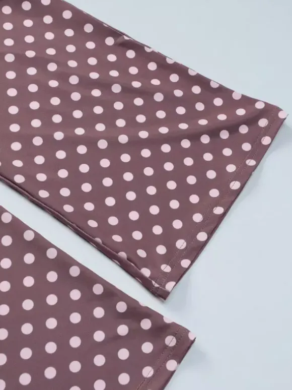 Ensemble deux pièces rouge à pois décontracté au quotidien bretelles col sans manches pantalon chic