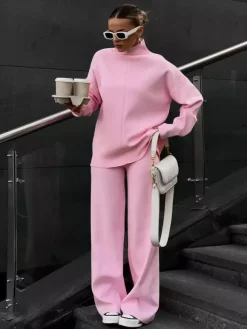 Ensemble de vêtements d'intérieur en tricot de couleur unie pour femmes 2026