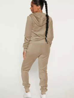 Ensemble jogging à capuche zippé en velours coupe ajustée pour femme 2026