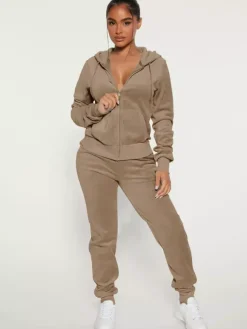 Ensemble jogging à capuche zippé en velours coupe ajustée pour femme 2026