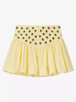 Ensemble jupe 2 pièces jaune élégante à bretelles et col plissé sans manches