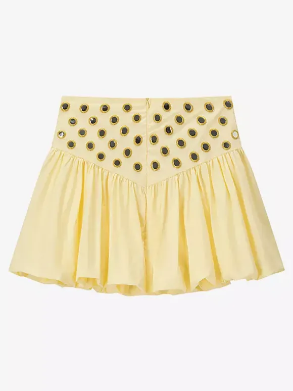 Ensemble jupe 2 pièces jaune élégante à bretelles et col plissé sans manches