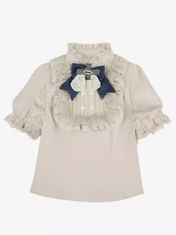Ensemble Lolita classique chemisier blanc jupe bleue et corset trois pièces style steampunk