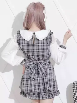 Ensemble Lolita à manches longues et à lacets short à volants