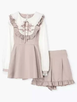 Ensemble Lolita à manches longues et à lacets short à volants