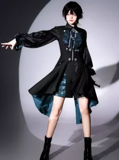 Ensemble Lolita Prince Ouji Noir à Manches Longues et Volants Gothiques