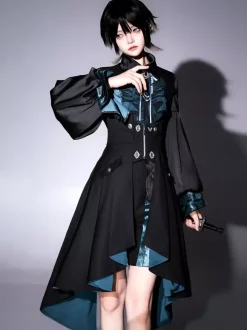 Ensemble Lolita Prince Ouji Noir à Manches Longues et Volants Gothiques