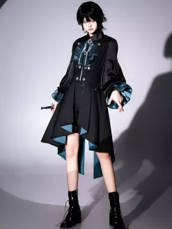 Ensemble Lolita Prince Ouji Noir à Manches Longues et Volants Gothiques