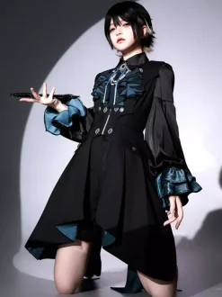 Ensemble Lolita Prince Ouji Noir à Manches Longues et Volants Gothiques