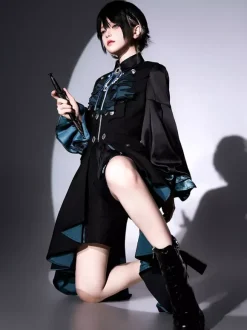 Ensemble Lolita Prince Ouji Noir à Manches Longues et Volants Gothiques