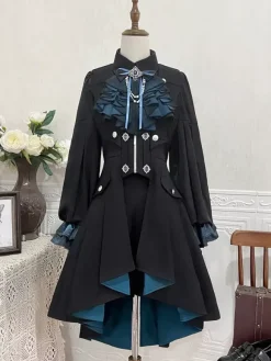 Ensemble Lolita Prince Ouji Noir à Manches Longues et Volants Gothiques