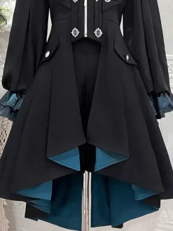 Ensemble Lolita Prince Ouji Noir à Manches Longues et Volants Gothiques
