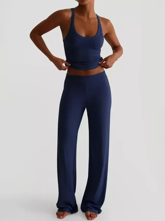 Ensemble lounge côtelé 2 pièces pour femme - Débardeur sans manches et pantalon large - Tenues d'été décontractées 2026