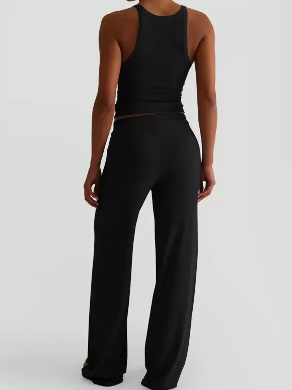 Ensemble lounge côtelé 2 pièces pour femme - Débardeur sans manches et pantalon large - Tenues d'été décontractées 2026