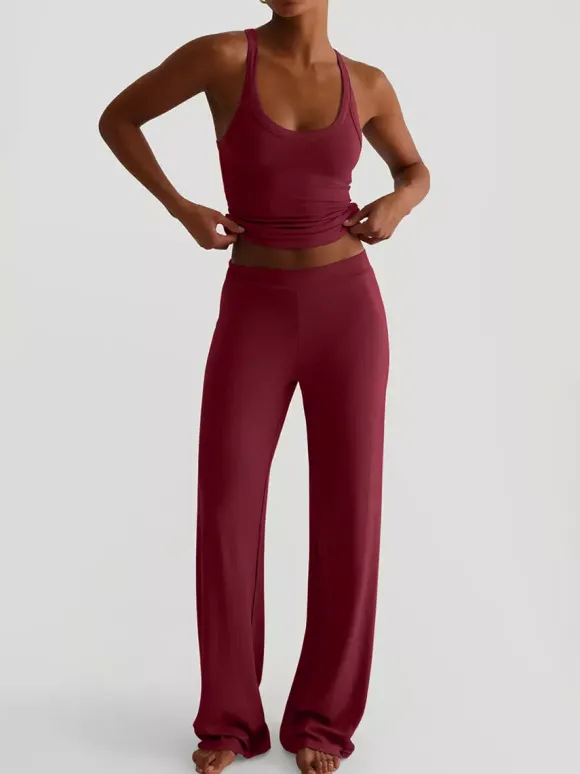 Ensemble lounge côtelé 2 pièces pour femme - Débardeur sans manches et pantalon large - Tenues d'été décontractées 2026
