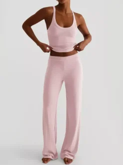 Ensemble lounge côtelé 2 pièces pour femme - Débardeur sans manches et pantalon large - Tenues d'été décontractées 2026