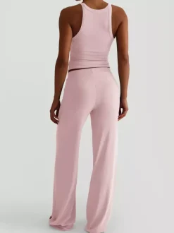 Ensemble lounge côtelé 2 pièces pour femme - Débardeur sans manches et pantalon large - Tenues d'été décontractées 2026