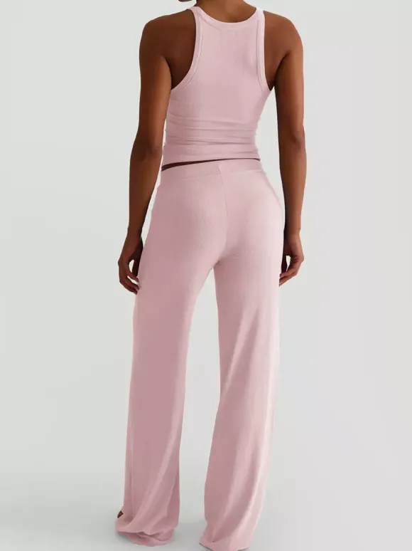 Ensemble lounge côtelé 2 pièces pour femme - Débardeur sans manches et pantalon large - Tenues d'été décontractées 2026