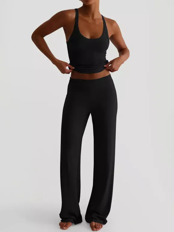 Ensemble lounge côtelé 2 pièces pour femme - Débardeur sans manches et pantalon large - Tenues d'été décontractées 2026