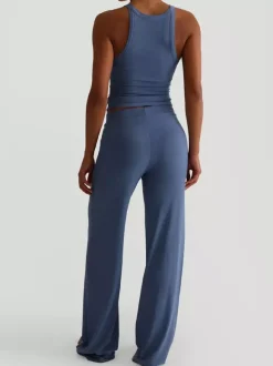 Ensemble lounge côtelé 2 pièces pour femme - Débardeur sans manches et pantalon large - Tenues d'été décontractées 2026