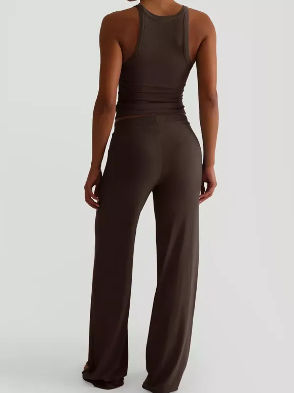 Ensemble lounge côtelé 2 pièces pour femme - Débardeur sans manches et pantalon large - Tenues d'été décontractées 2026