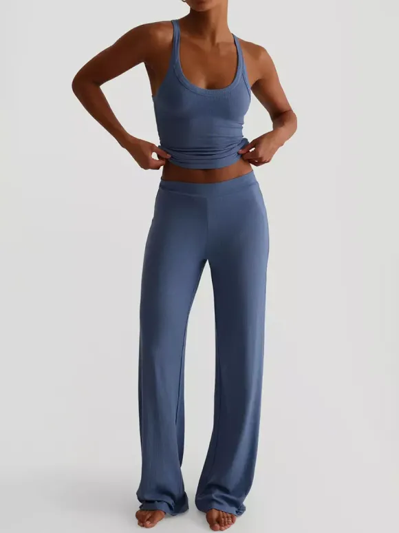 Ensemble lounge côtelé 2 pièces pour femme - Débardeur sans manches et pantalon large - Tenues d'été décontractées 2026