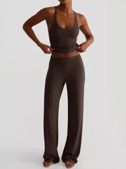 Ensemble lounge côtelé 2 pièces pour femme - Débardeur sans manches et pantalon large - Tenues d'été décontractées 2026