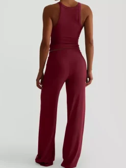 Ensemble lounge côtelé 2 pièces pour femme - Débardeur sans manches et pantalon large - Tenues d'été décontractées 2026