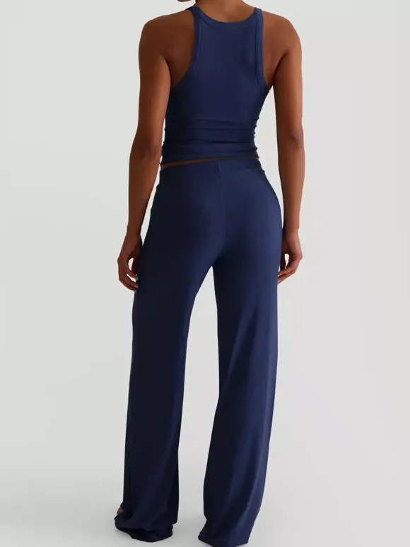 Ensemble lounge côtelé 2 pièces pour femme - Débardeur sans manches et pantalon large - Tenues d'été décontractées 2026