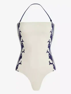 Ensemble maillot de bain deux tons rétro à lacets et dos nu avec cache-maillots et paréos.