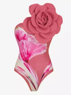 Ensemble maillot de bain deux pièces à imprimé floral pour femme - Monokini 3D à fleurs avec jupe paréo maxi - Collection été 2026