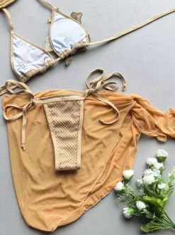 Ensemble maillot de bain et cache-maillot marron sexy à lacets et dos nu imprimé floral