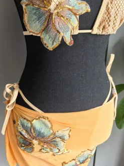 Ensemble maillot de bain et cache-maillot marron sexy à lacets et dos nu imprimé floral