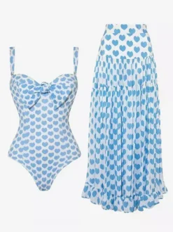 Ensemble maillot de bain une pièce et jupe longue à motif c艙ur pour l'été 2026