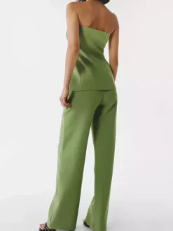 Ensemble Pantalon Noir Chic Quotidien Décontracté Boutons Polyester