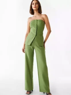 Ensemble Pantalon Noir Chic Quotidien Décontracté Boutons Polyester