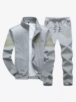Ensemble 2 pièces de vêtements de sport pour hommes à manches longues et à col bijou  tenue de sport bleu marine foncé