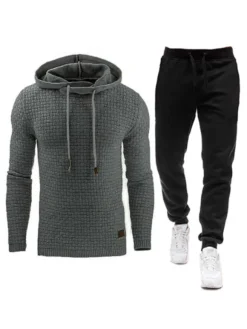 Ensemble 2 pièces de vêtements de sport pour hommes manches longues à capuche gris clair tenue de sport