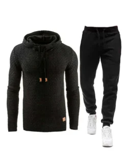 Ensemble 2 pièces de vêtements de sport pour hommes manches longues à capuche gris clair tenue de sport