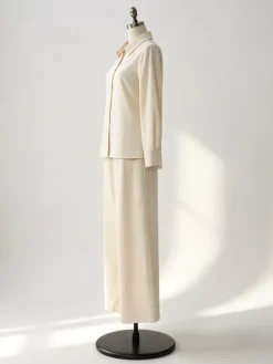 Ensemble 2 pièces en lin et coton pour femme - Chemise élégante à manches longues et ceinture et pantalon large - Style été 2026
