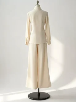 Ensemble 2 pièces en lin et coton pour femme - Chemise élégante à manches longues et ceinture et pantalon large - Style été 2026