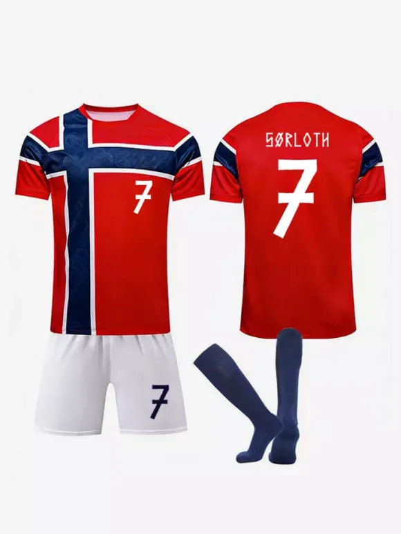 Ensemble 3 pièces maillot domicile de l'équipe nationale de Norvège de football 2026 : n° 9 Haaland n° 10 Ødegaard