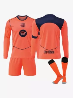 Ensemble 3 pièces à manches longues personnalisé Orange Football Club Away 25/26 pour adultes et enfants