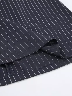 Ensemble robe blazer à fines rayures et tailleur jupe pour femme - Bleu marine chic col foulard coupe ajustée - Collection printemps 2026