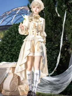 Ensemble robe Lolita Ouji Prince blanche à volants et dentelle manches longues