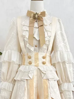 Ensemble robe Lolita Ouji Prince blanche à volants et dentelle manches longues