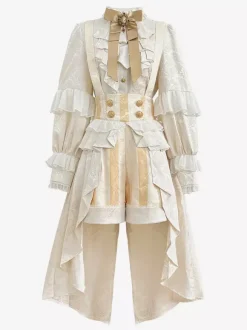 Ensemble robe Lolita Ouji Prince blanche à volants et dentelle manches longues