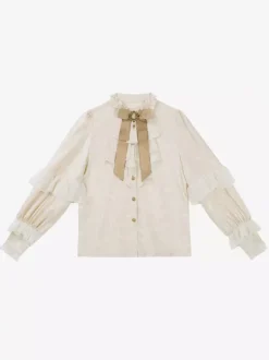 Ensemble robe Lolita Ouji Prince blanche à volants et dentelle manches longues